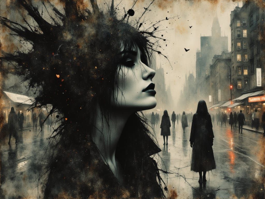 Surreal Female Figure Embodies Chaos in Watercolor and Ink