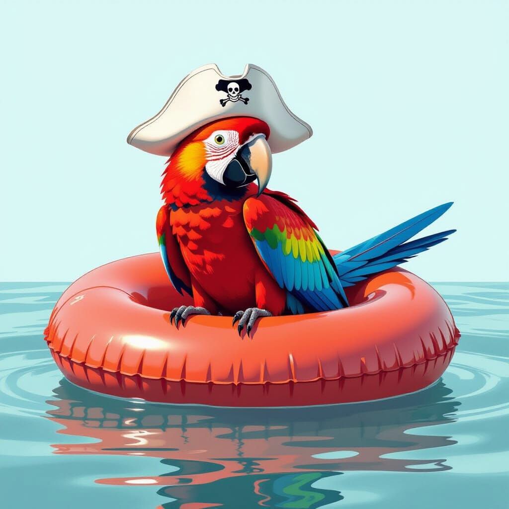 Pirate Parrot in Inner Tube: Folk Art Digital Painting