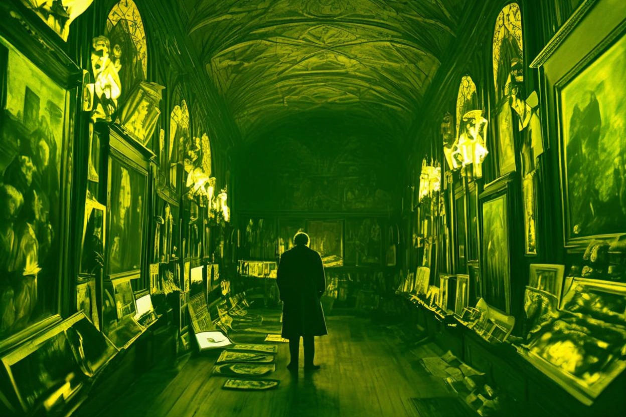 Gothic Corridor Portraits in Rembrandt Style