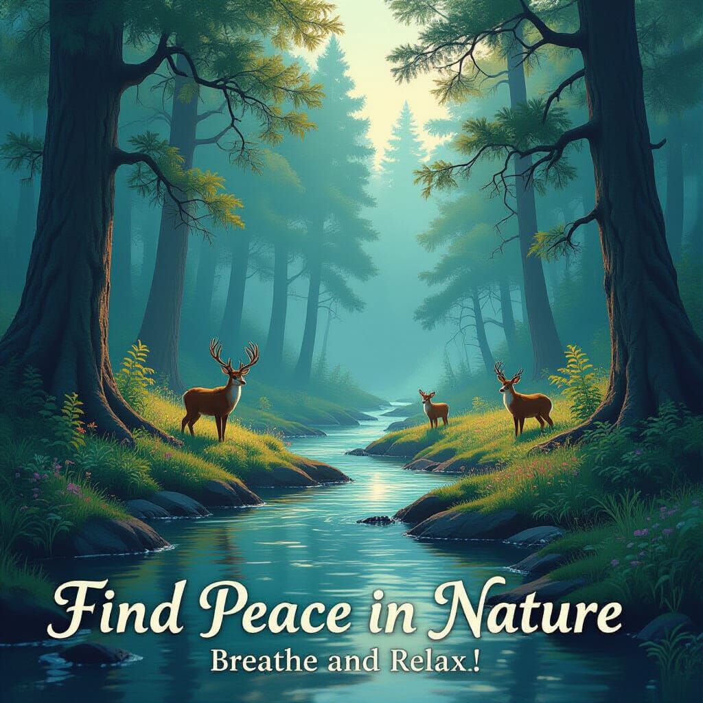 Tranquil Forest Scene with Wildlife and Streams