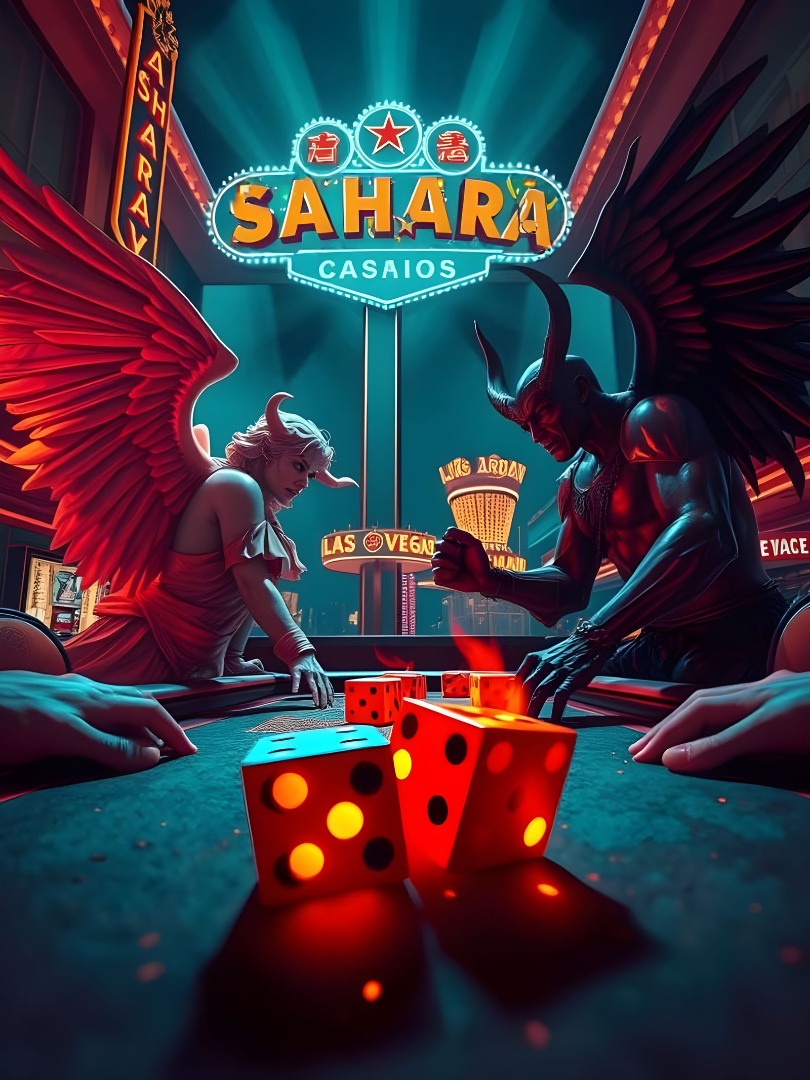 Desert Oasis in Neon Haze