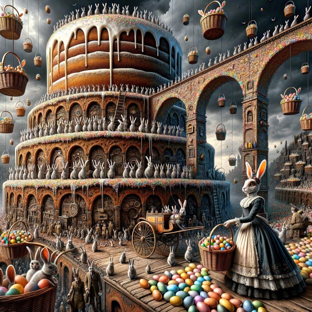 Surreal Easter Cityscape in Steampunk Style