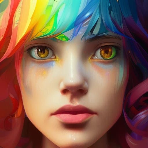 Rainbow Portrait in Hyperdetailed Splash Art Style