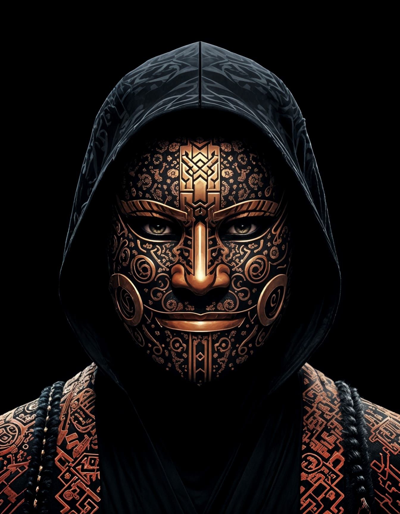 Masked Samurai in High-Contrast Pixel Art