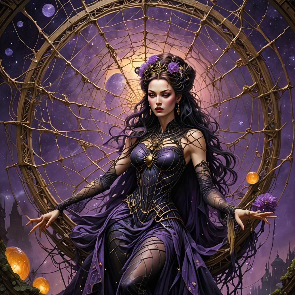 Arachne-Violetta Goddess Sending out Spiderweb with Fingers