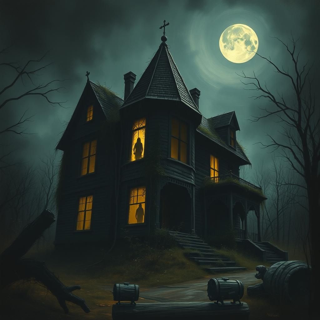 Ominous Mansion in Dark Surrealism Style