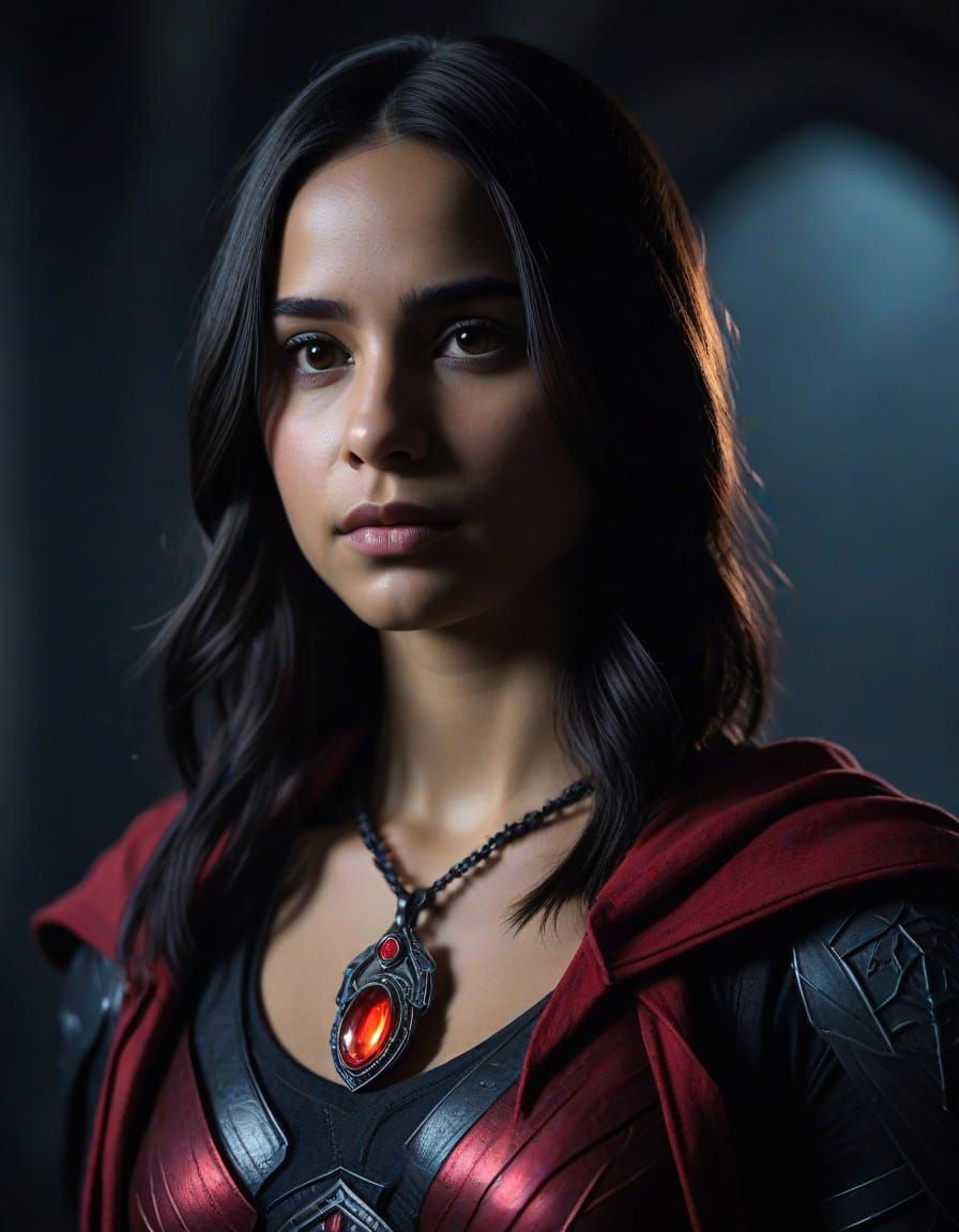 Naomi Scott as Raven with Red Soulstone Amulet