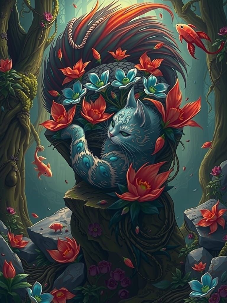 Enchanted Feline in Whimsical Forest Realm
