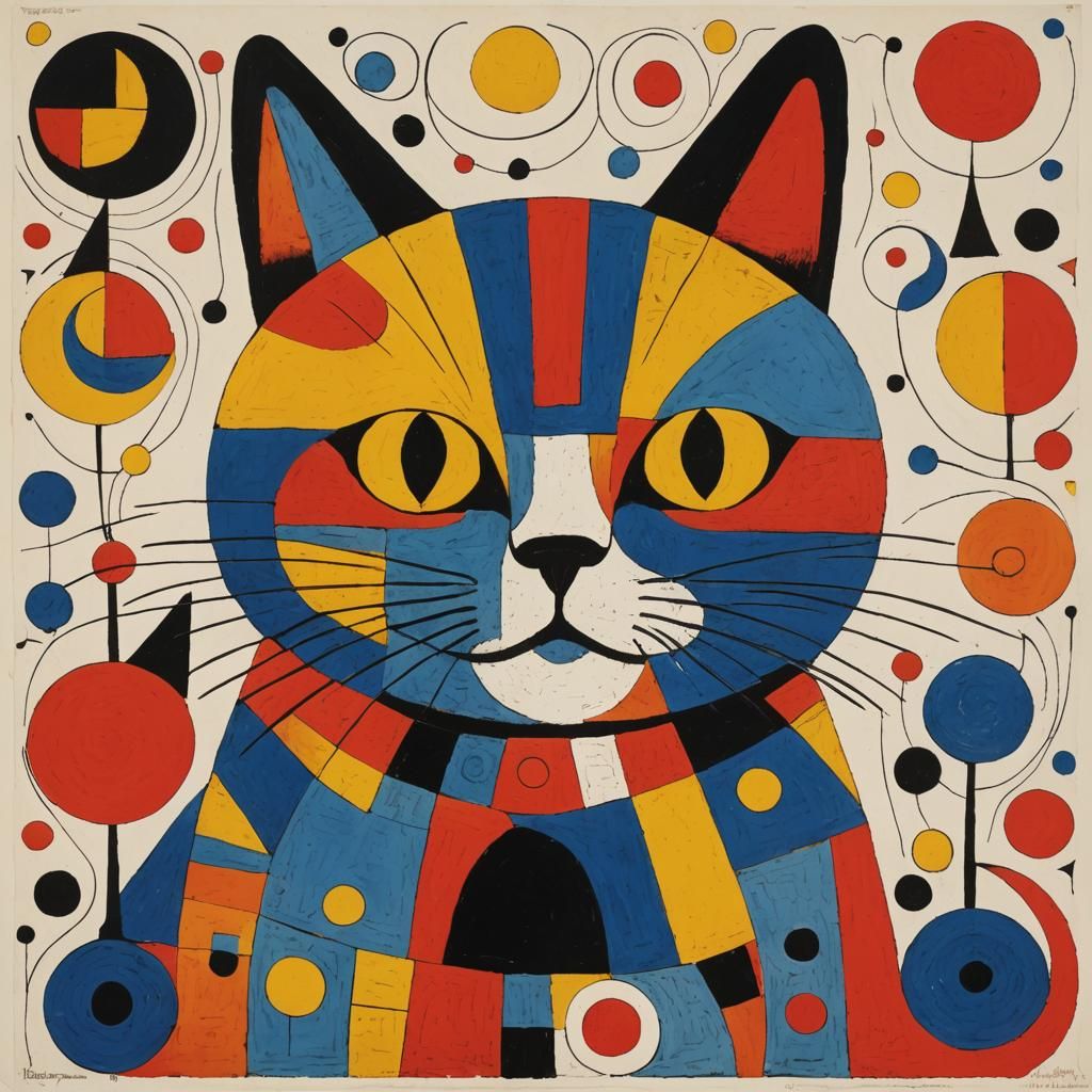 Philosophical Cat Inspired by Calder and Klee