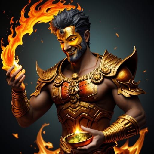 Male God of Fire with Bowl in Oil Painting