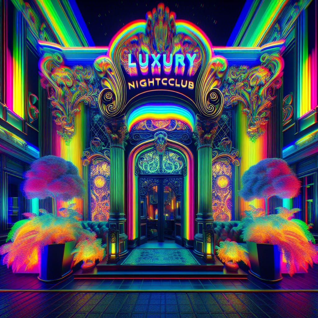 Technicolor Nightclub Entrance in Art Nouveau Style