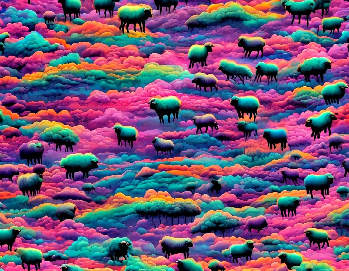 Electric Cloud Field with Jumping Sheep Artwork