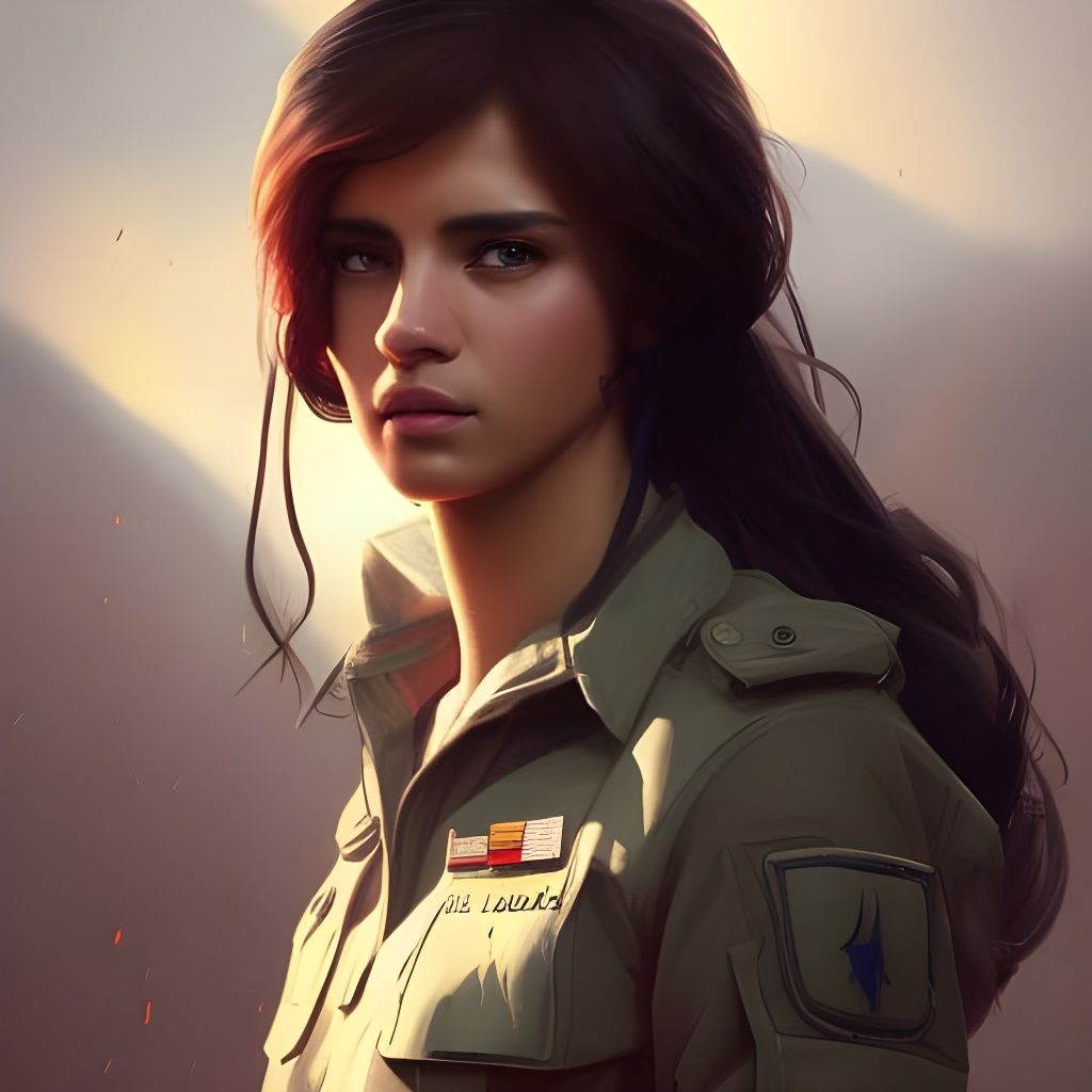 Young Latina Army Colonel Portrait in Hyperdetailed Style