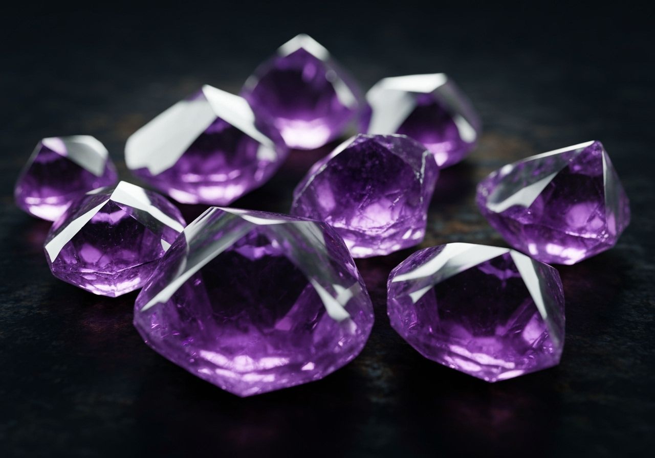 Collection of Polished Dark Purple Gemstones in Cinematic St...