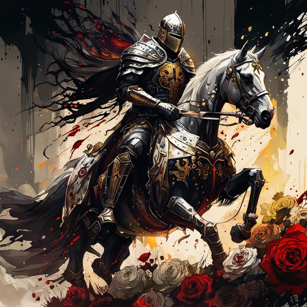 Gothic Knight Templar Riding Through Roses