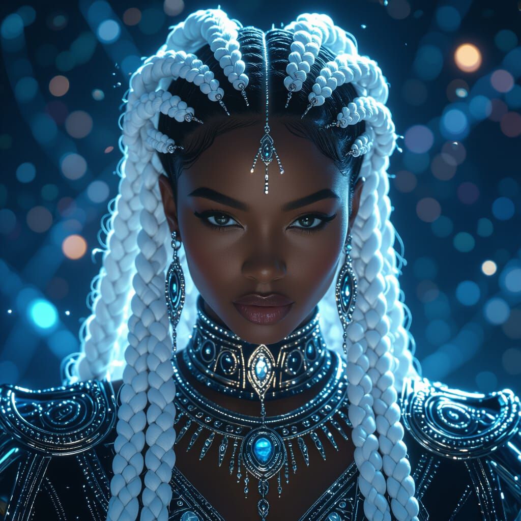 Majestic African American Queen on Cosmic Plane