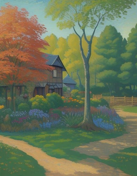 Whimsical Village Scene in Impasto Style