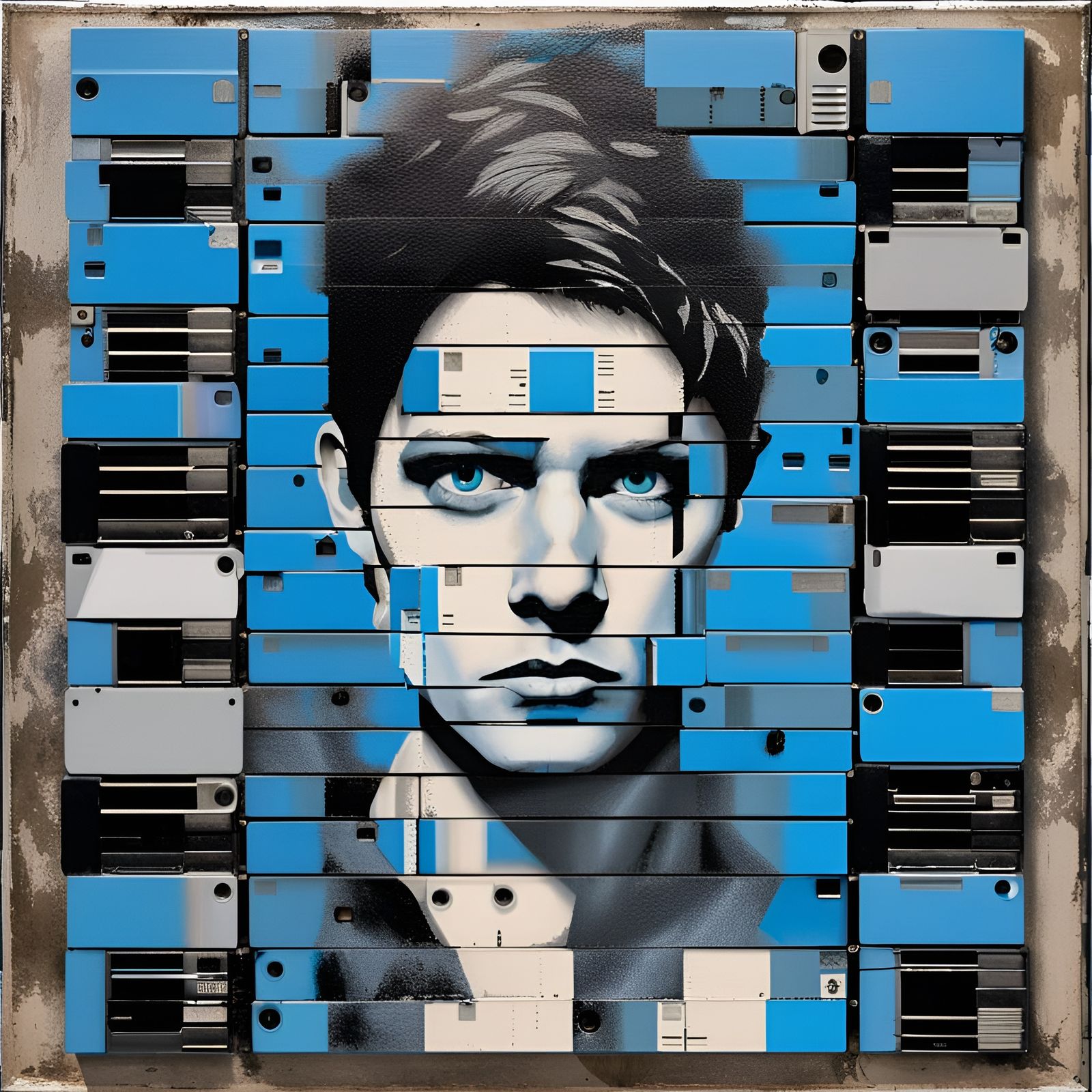 Gen X Portrait on Old Floppy Disks (Social Art by Nick Gentry)