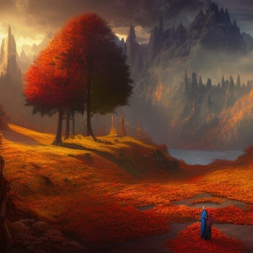 Romantic Fall Scene in Detailed Matte Painting