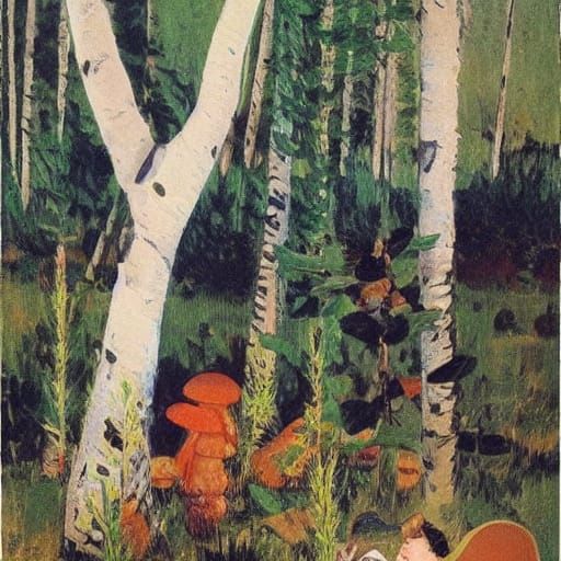 Dreamy Mushroom Dance in Impressionistic Style