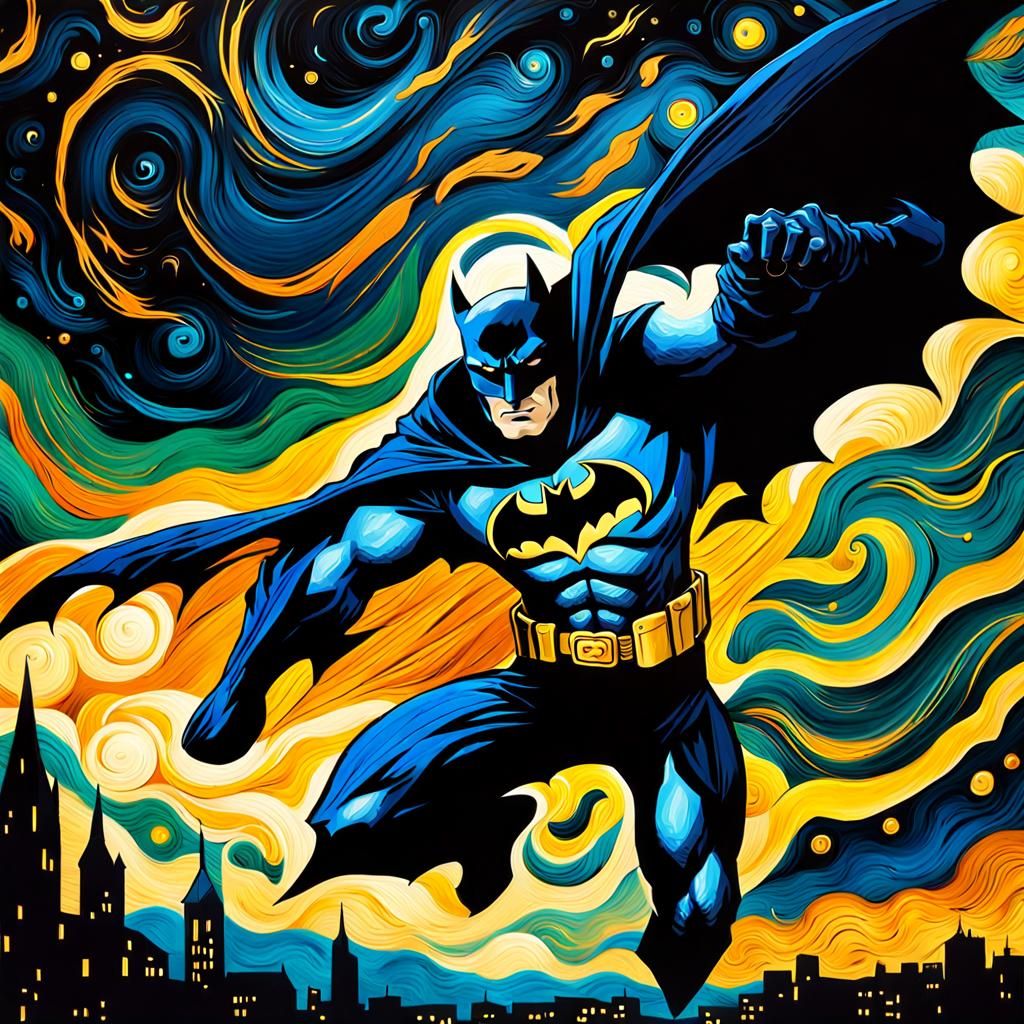 Mystical Batman Soars Through a Cosmic Starry Night