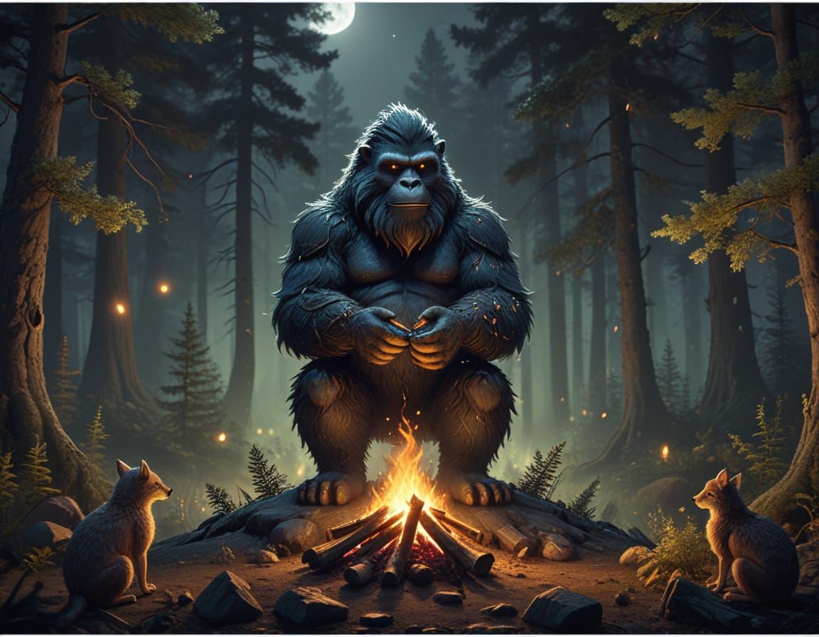 Whimsical Forest Folklore t-shirt Design with Bigfoot and UF...