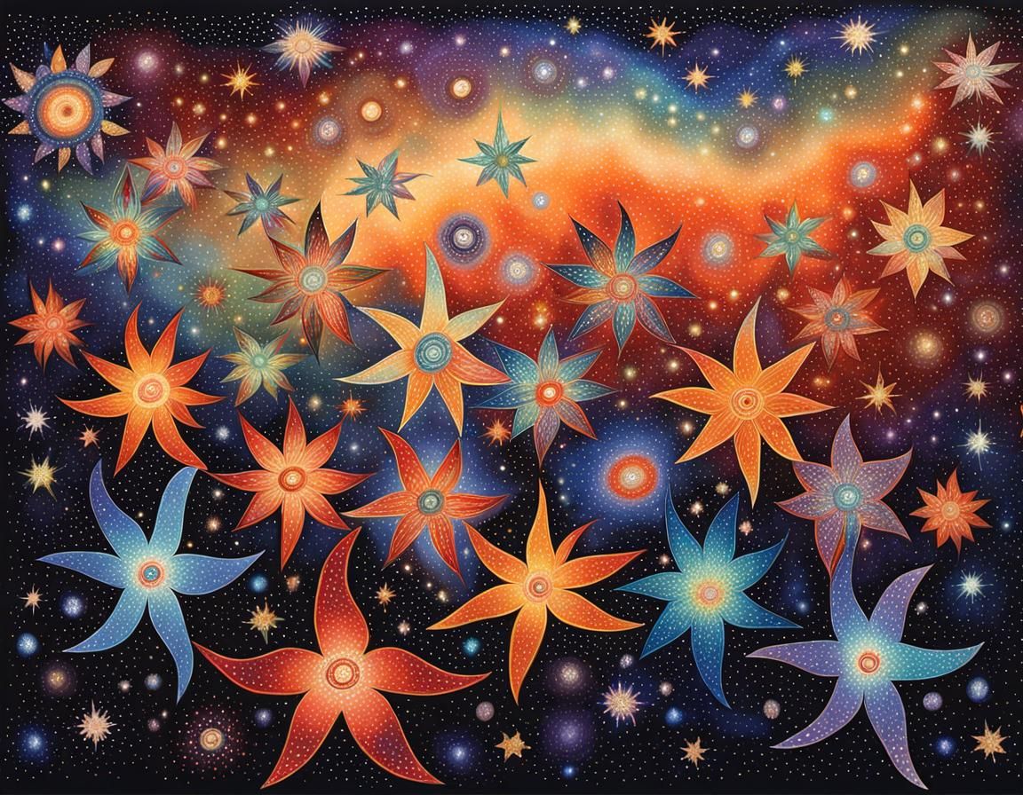 Cosmic Aboriginal Dot Painting: Songline of Stars