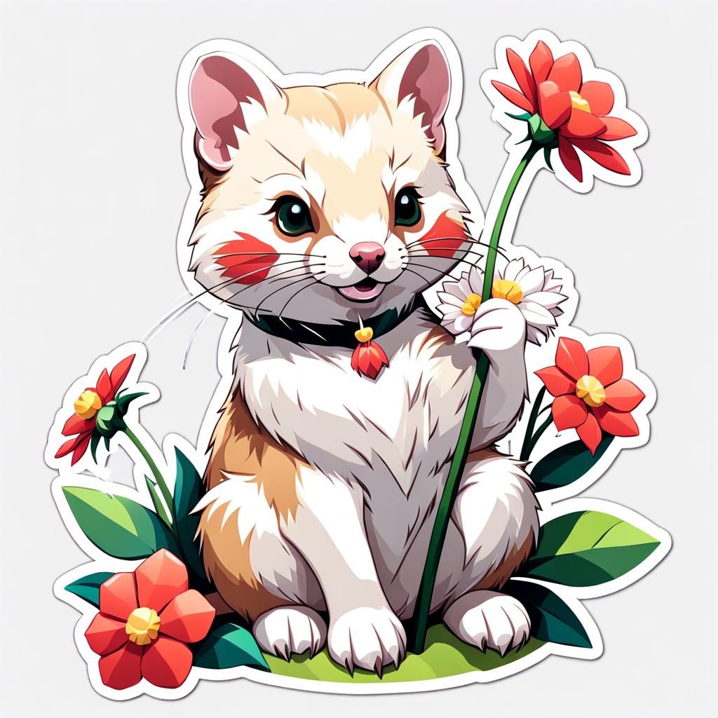 Ferrets Holding Flower in Low Poly Style