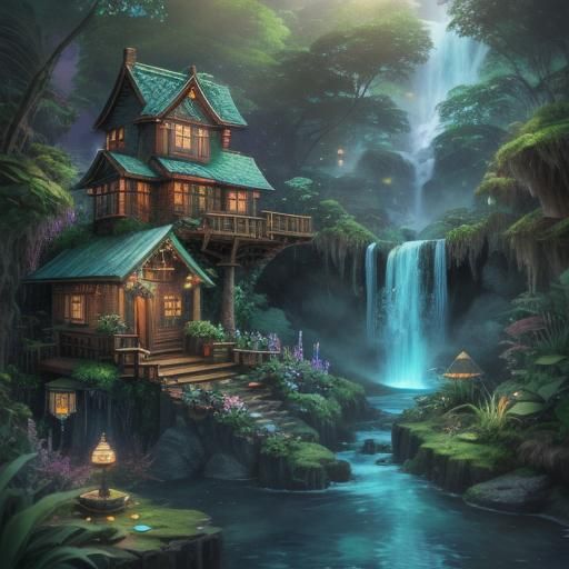Magical Waterfall Garden with Gnome Homes