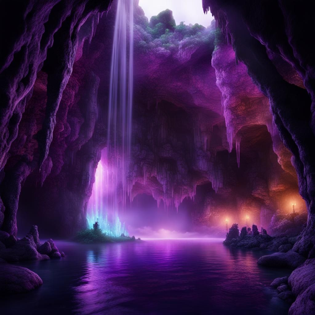 Fluorescent Crystals Light Up a Cave at Night