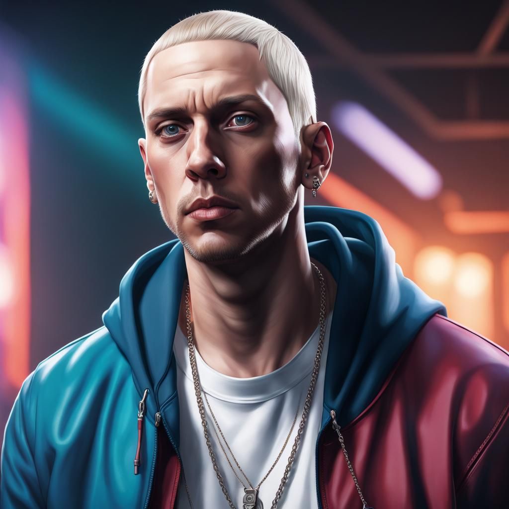 Eminem Portrait in Hyperdetailed Digital Art Style