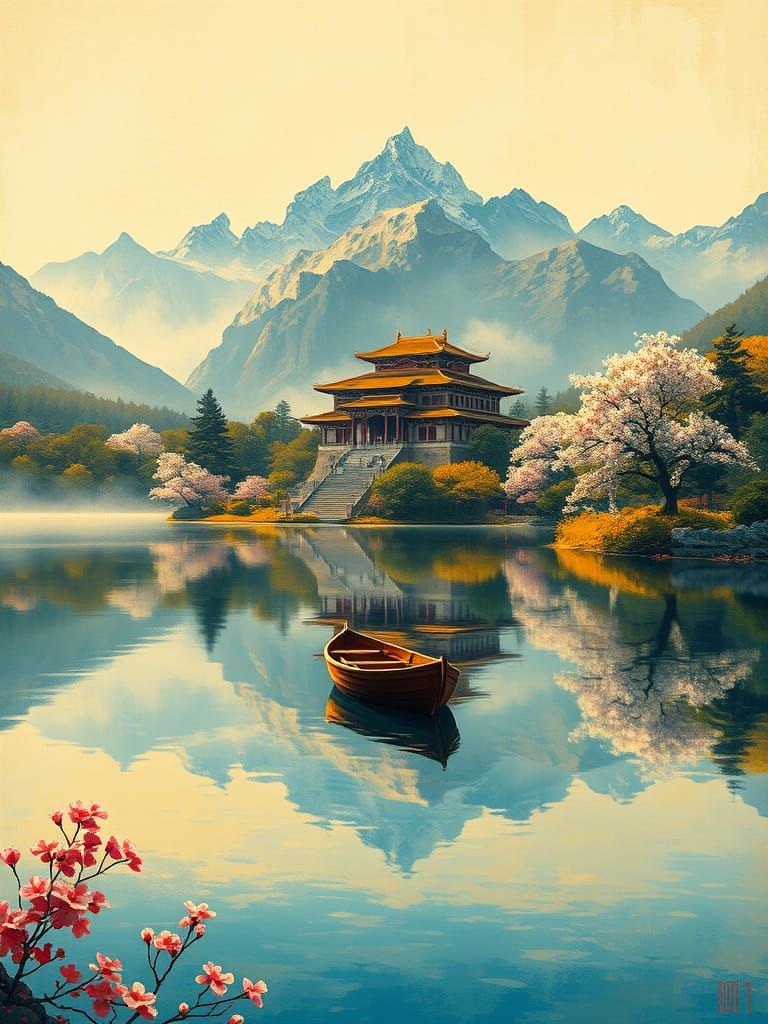 Majestic Palace Oasis in Vibrant Colors