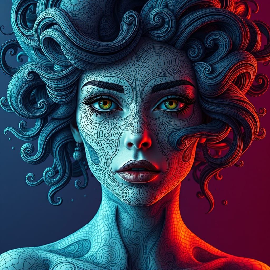 Ethereal Enchantress in Fractal Patterns