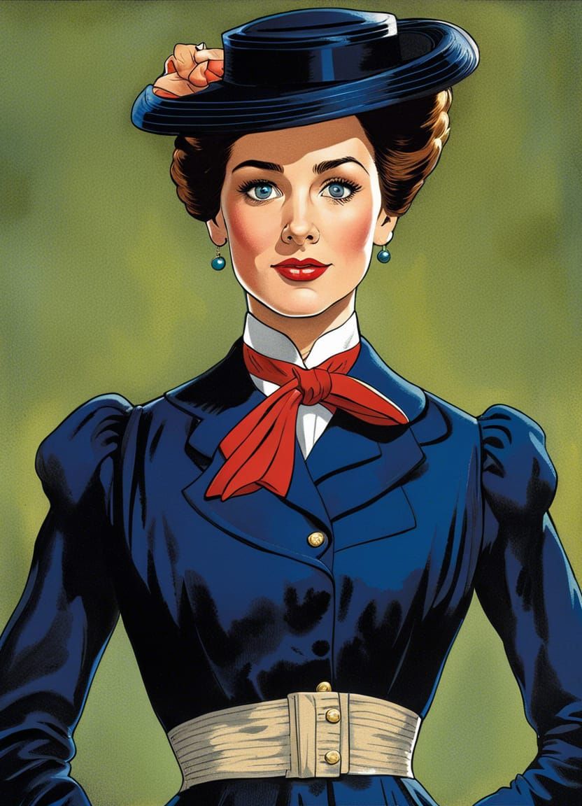 Mary Poppins Portrait in Comic Book Style