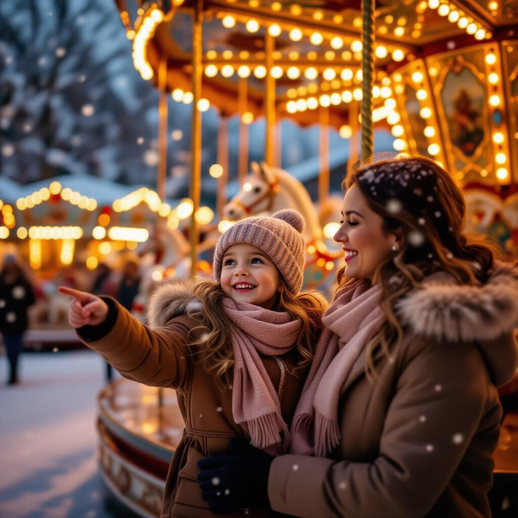 Girl's Wonder at Glowing Winter Fair Carousel