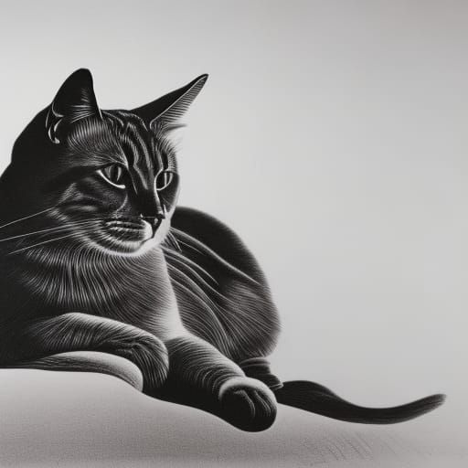 Detailed Monochrome Ink Drawing of a Cat