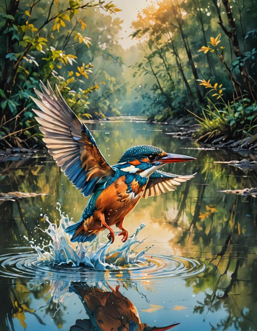 Kingfisher Dive: A Colorful Graffiti Art Painting