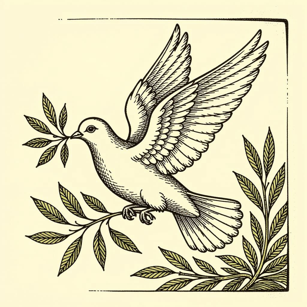 Hand-Drawn Dove of Hope with Olive Branch