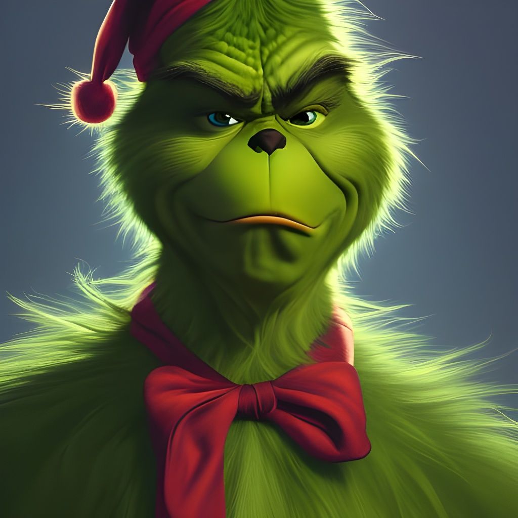 The Grinch Portrait in Hyperdetailed Style
