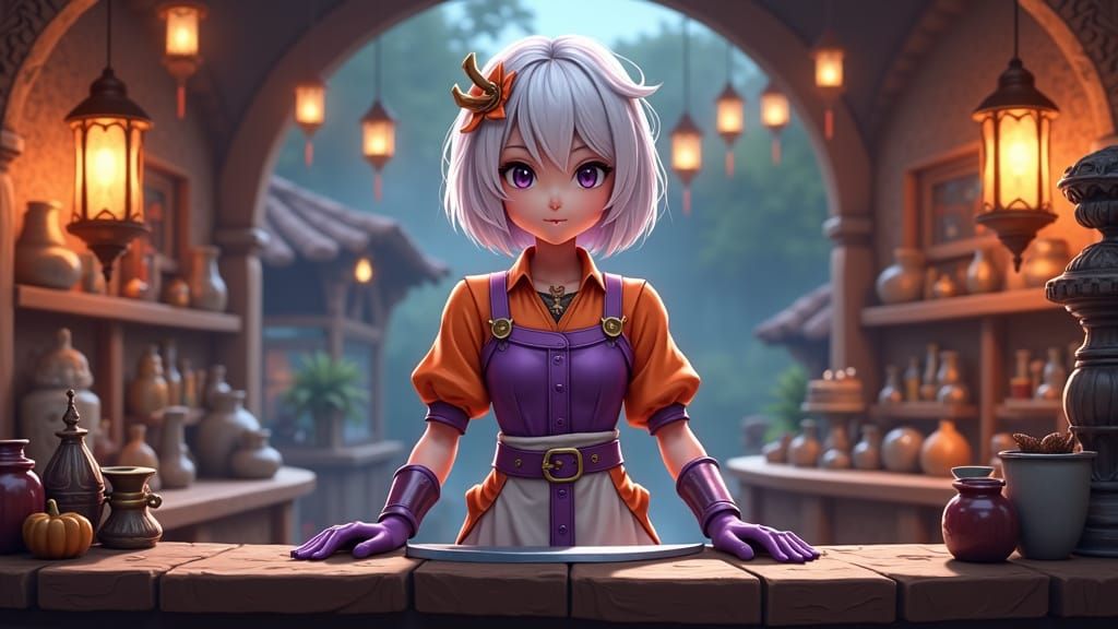 Androgynous Tavern Keeper in Vibrant Fantasy Attire