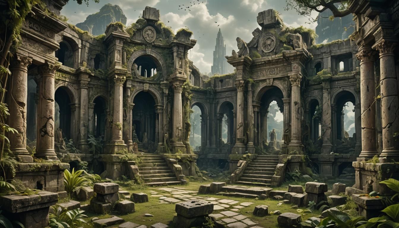 Pagan Deity at Feminine Altars in Garden Ruins