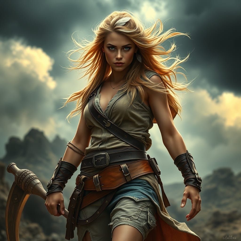 Hyperrealistic Portrait of a Fearless Female Warrior