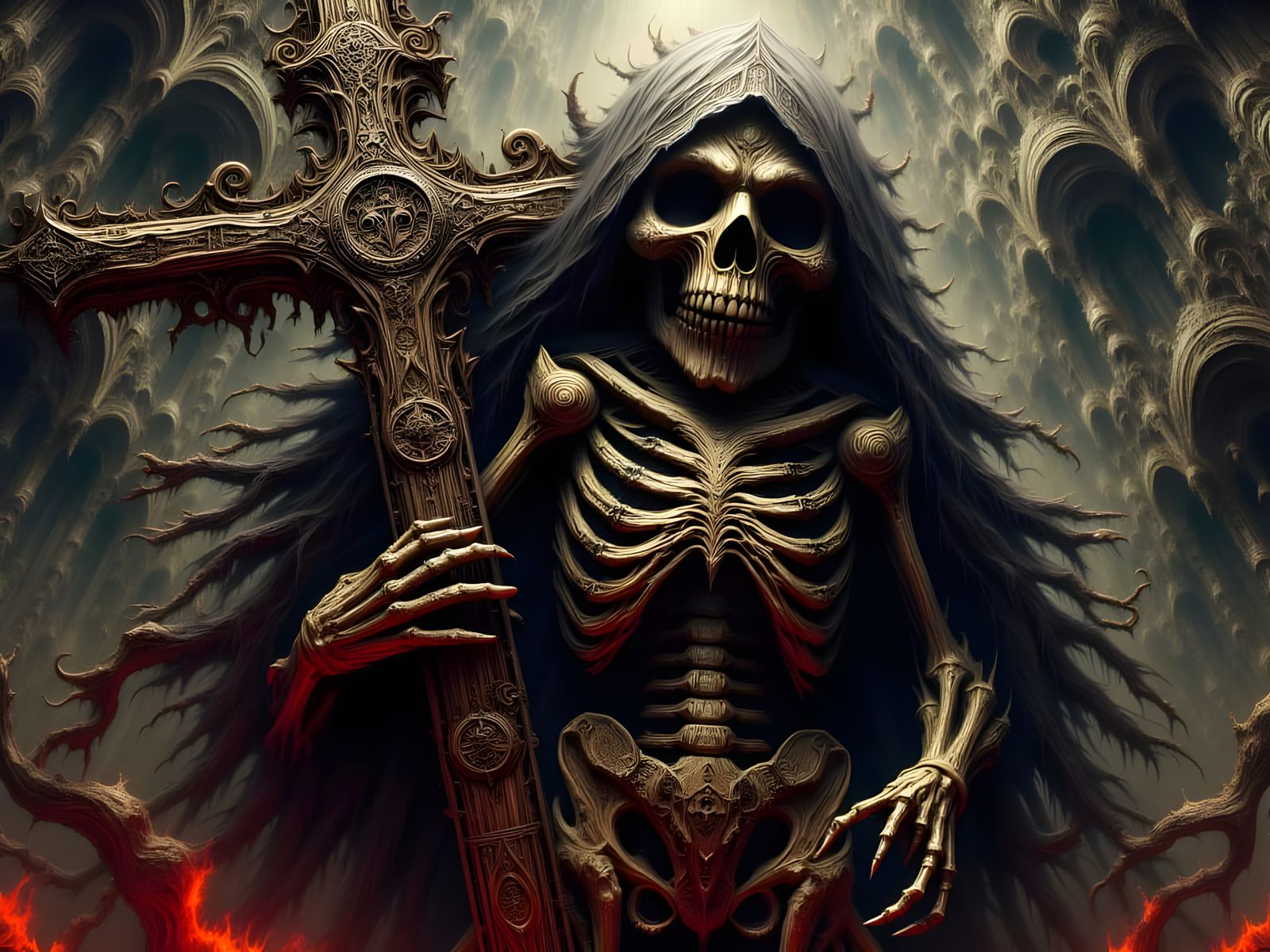 Grotesque Gargoyle Grim Reaper with Crucifix