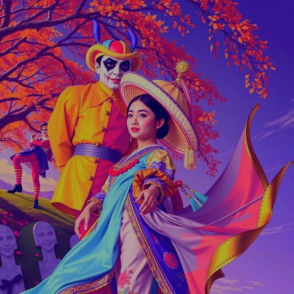 Matador, Harlequin, Geisha in Bold Colors, Hyper-Realistic S...