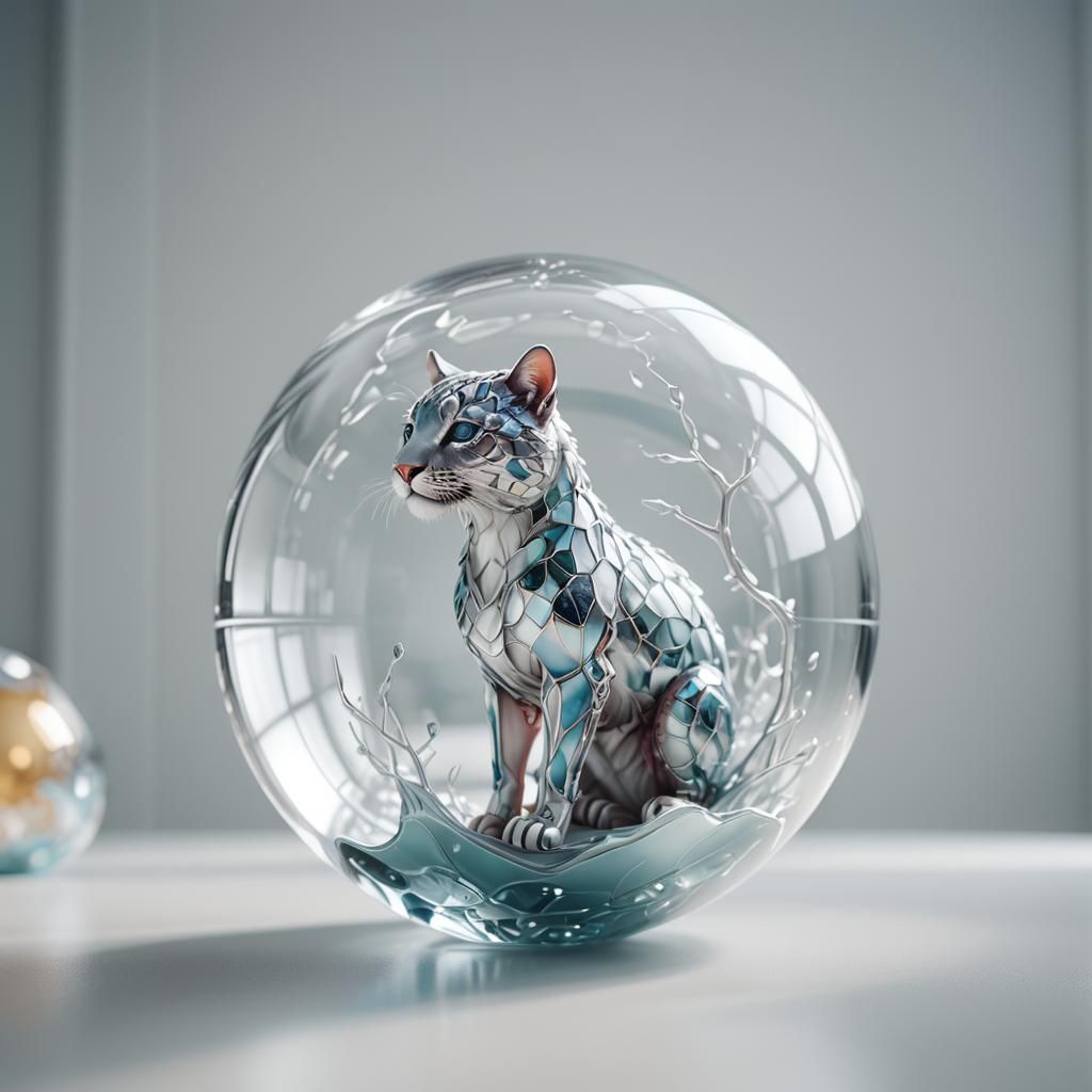 Glass Animal in Sphere: Hyper-Realistic Digital Art