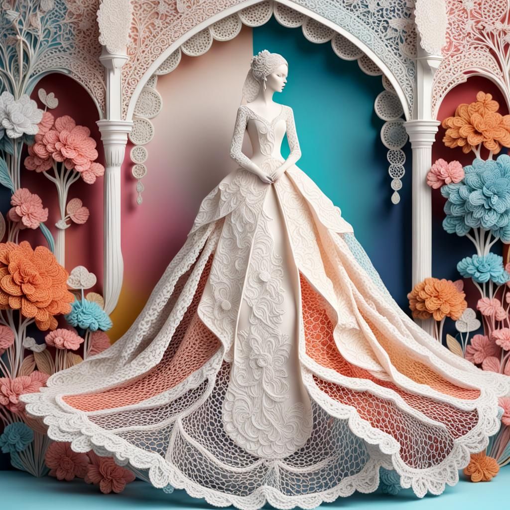 Lace Sculpture of Bride in Wedding Dress