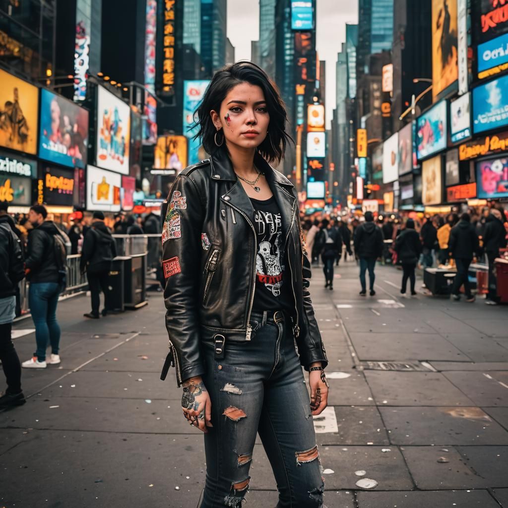 Times Square Street Photography: Leather Jacket and City Lig...