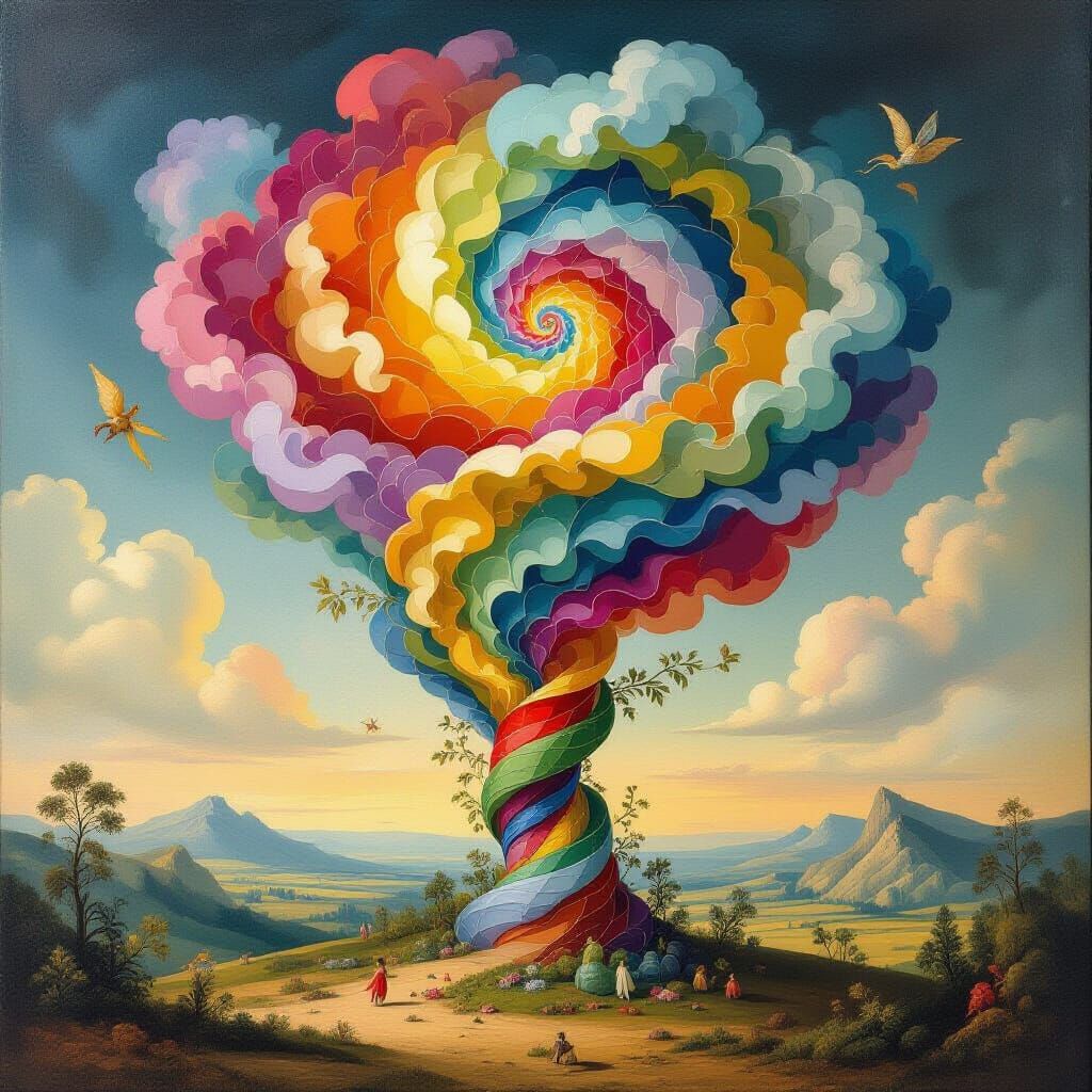 Surreal Chimera in Multicolored Smoke with Human Vines