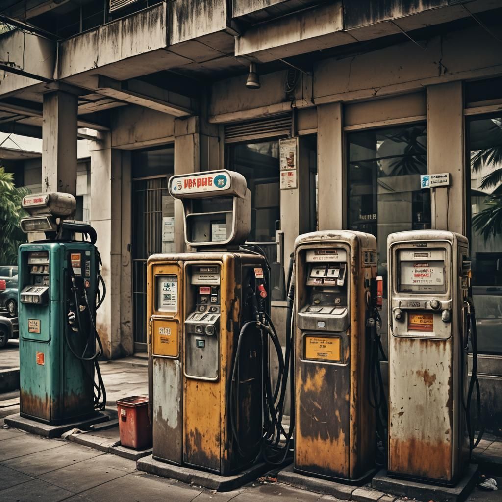 Hyperrealistic Dirty Hotel with Gas Pumps