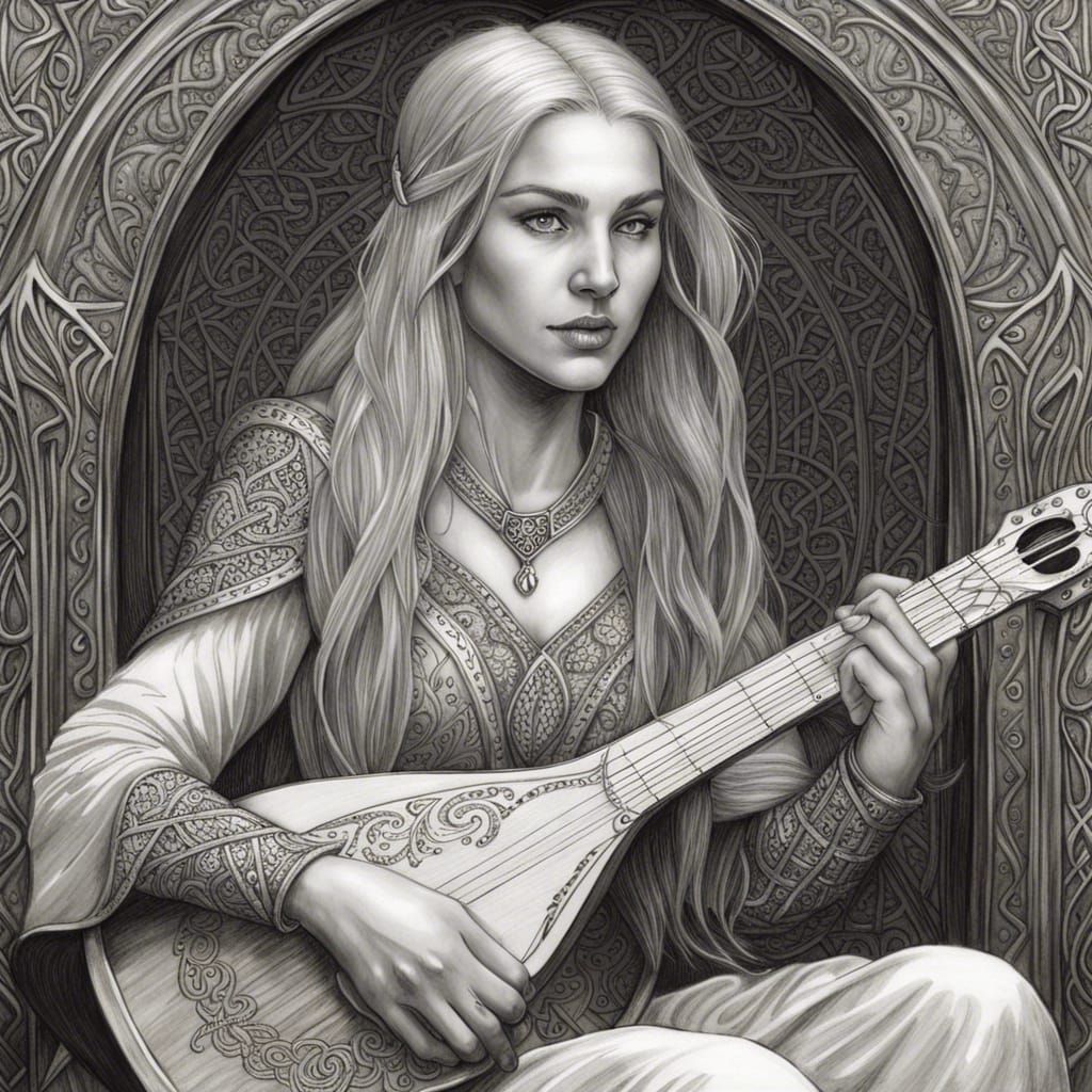 Elven Bard Portrait in Pencil Drawing Style